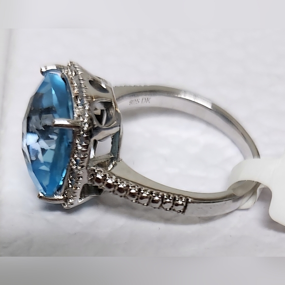 7.50 CT Blue Topaz .10 CTW White Diamonds Silver Ring NWT SALE SALE SALE - Picture 10 of 15